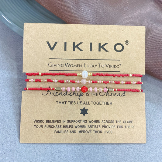 VIKIKO Red Adjustable Rope Bracelet Set Jewelry Gift for Her Dainty Miyuki Bracelet