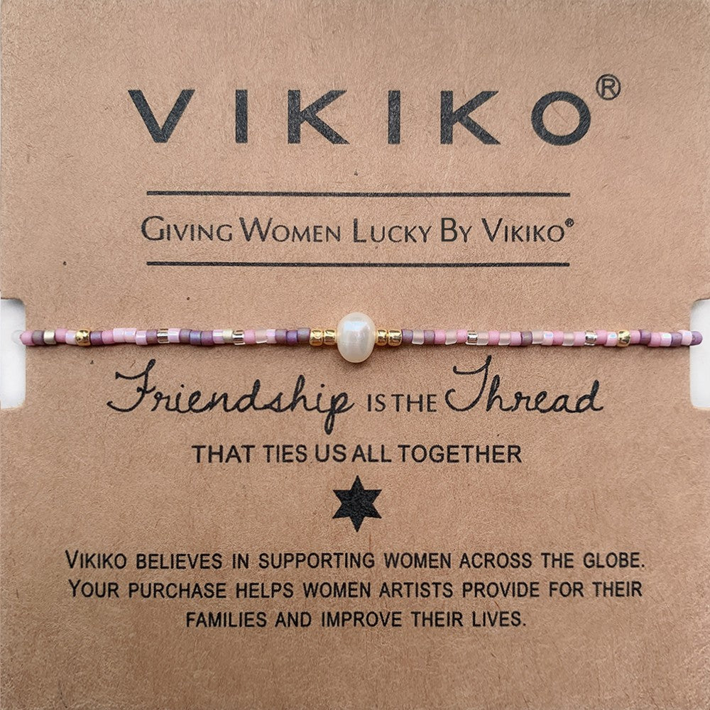 VIKIKO Purple Miyuki Beads Dainty Bracelet Set Tourmaline Spinel Amethyst Natural Stone Pearl Adjustable String Bracelet Jewelry