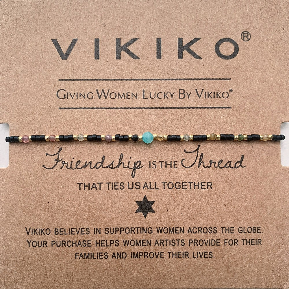 VIKIKO Miyuki Beads Dainty Bracelet Set Natural Stone Pearl Adjustable Rope Bracelet Jewelry
