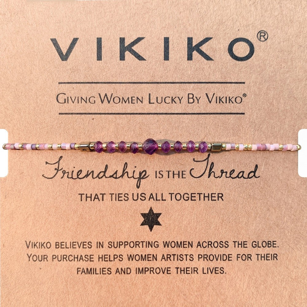 VIKIKO Purple Miyuki Beads Dainty Bracelet Set Tourmaline Spinel Amethyst Natural Stone Pearl Adjustable String Bracelet Jewelry