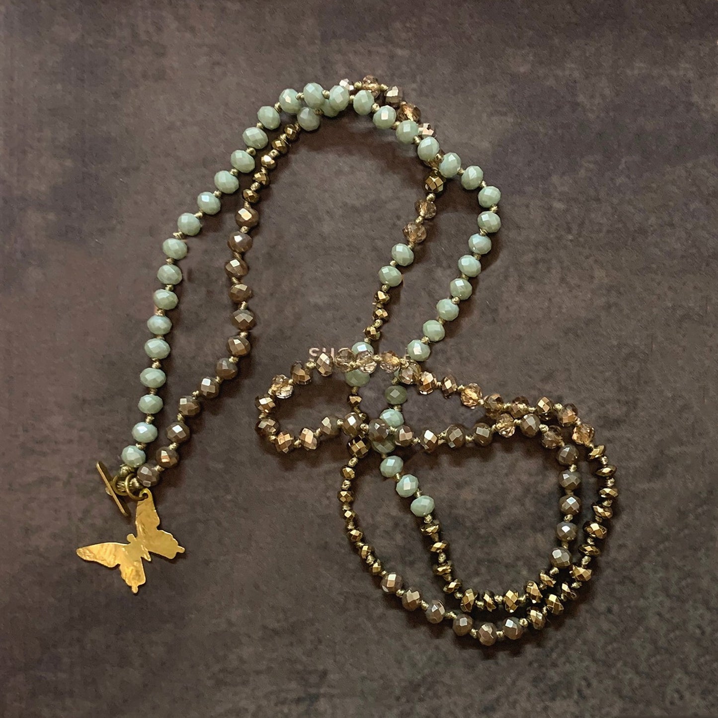 VIKIKO handmade Knotted Necklace Jewelry Gifts Vintage Crystal Beaded Necklace Butterfly Pendant Necklace