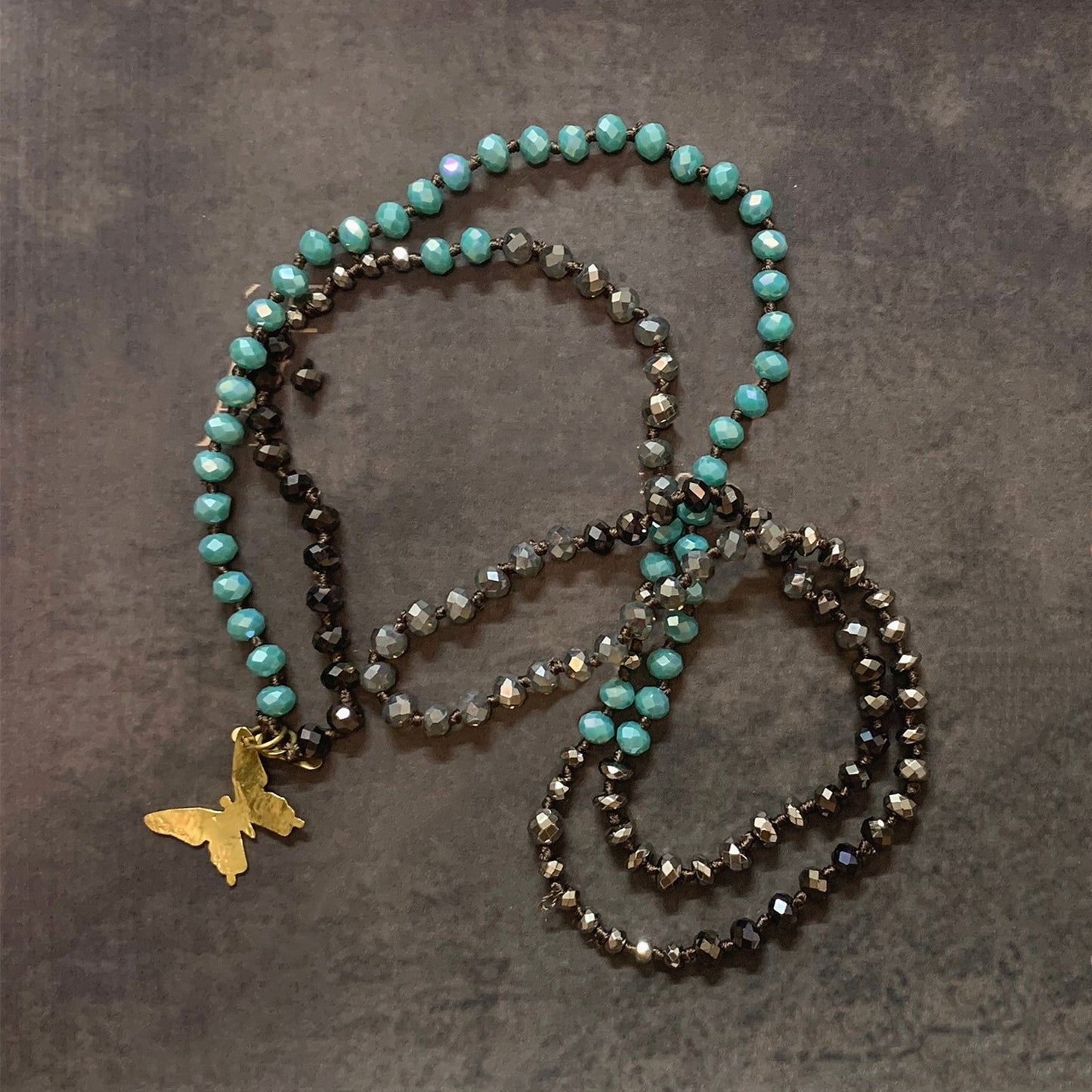 VIKIKO handmade Knotted Necklace Jewelry Gifts Vintage Crystal Beaded Necklace Butterfly Pendant Necklace