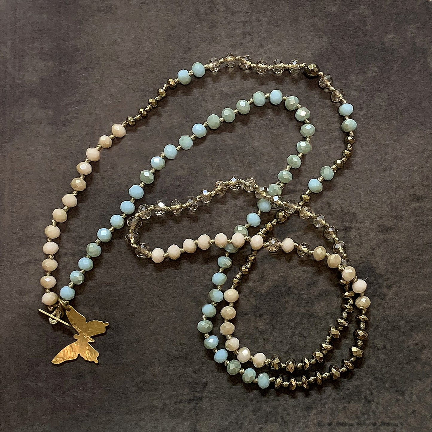 VIKIKO handmade Knotted Necklace Jewelry Gifts Vintage Crystal Beaded Necklace Butterfly Pendant Necklace