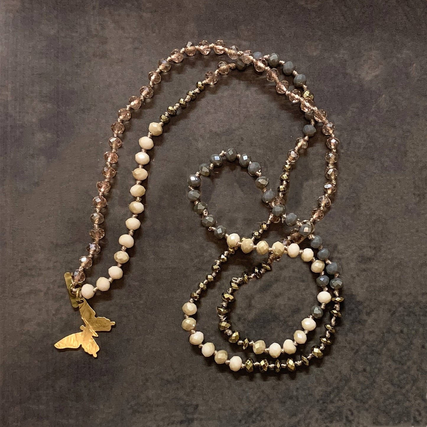 VIKIKO handmade Knotted Necklace Jewelry Gifts Vintage Crystal Beaded Necklace Butterfly Pendant Necklace