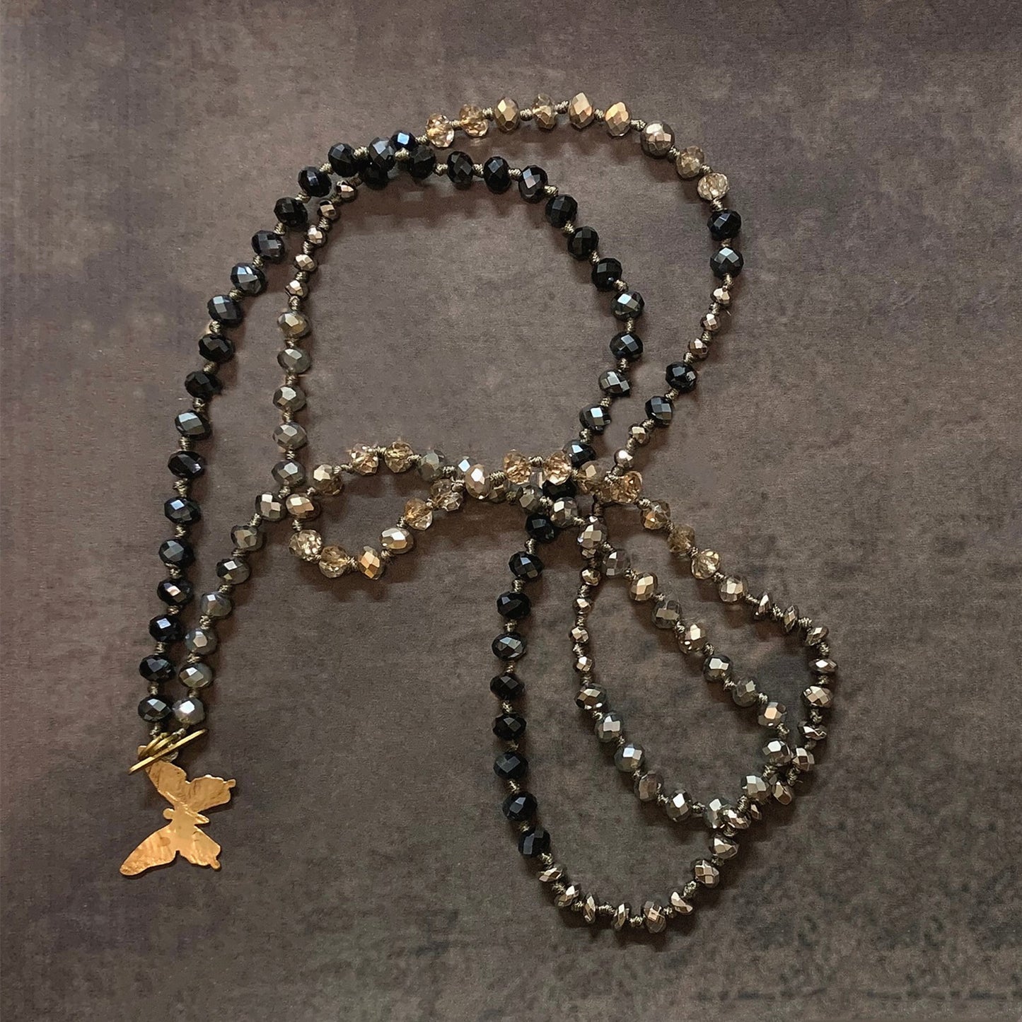 VIKIKO handmade Knotted Necklace Jewelry Gifts Vintage Crystal Beaded Necklace Butterfly Pendant Necklace