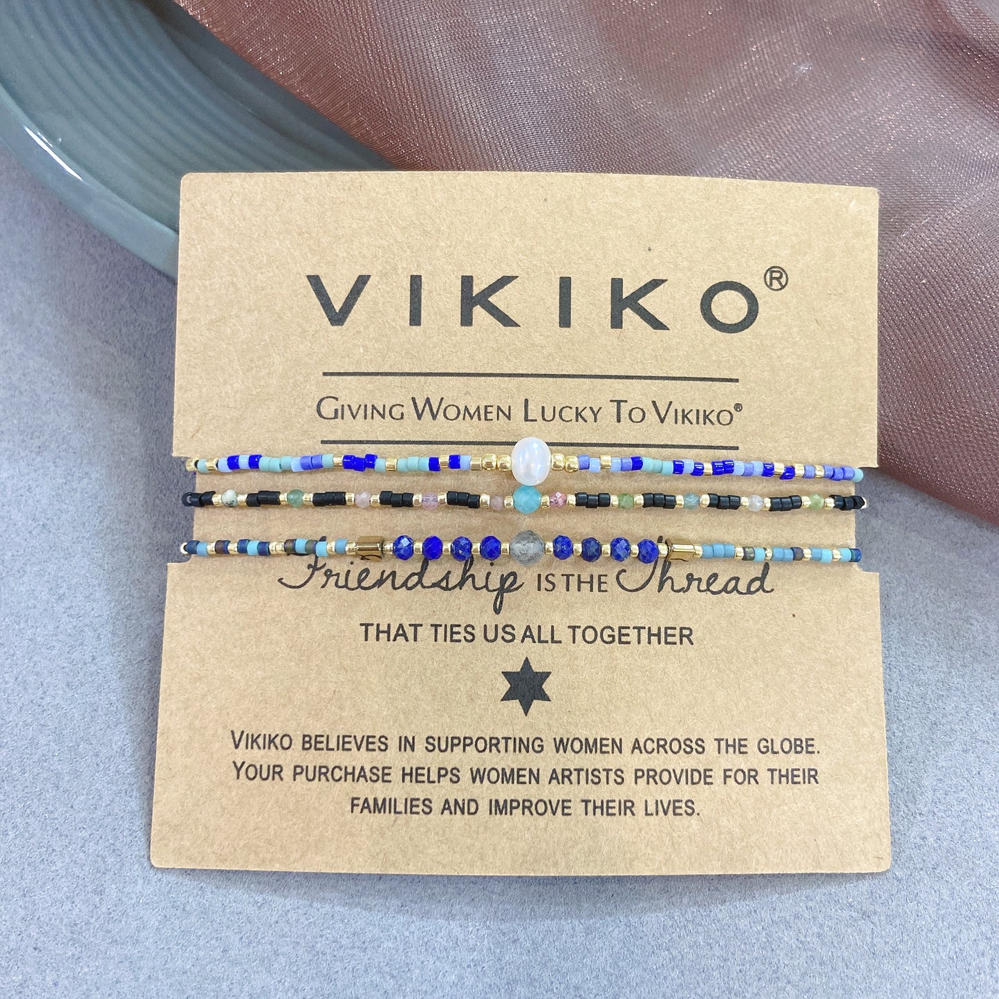 VIKIKO Miyuki Beads Dainty Bracelet Set Natural Stone Pearl Adjustable Rope Bracelet Jewelry