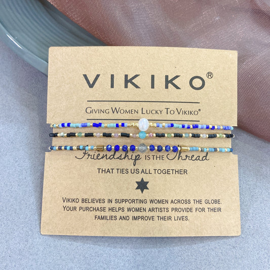 VIKIKO Miyuki Beads Dainty Bracelet Set Natural Stone Pearl Adjustable Rope Bracelet Jewelry