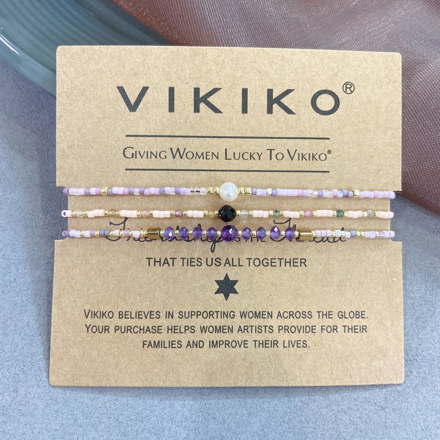 VIKIKO Purple Miyuki Beads Dainty Bracelet Set Tourmaline Spinel Amethyst Natural Stone Pearl Adjustable String Bracelet Jewelry