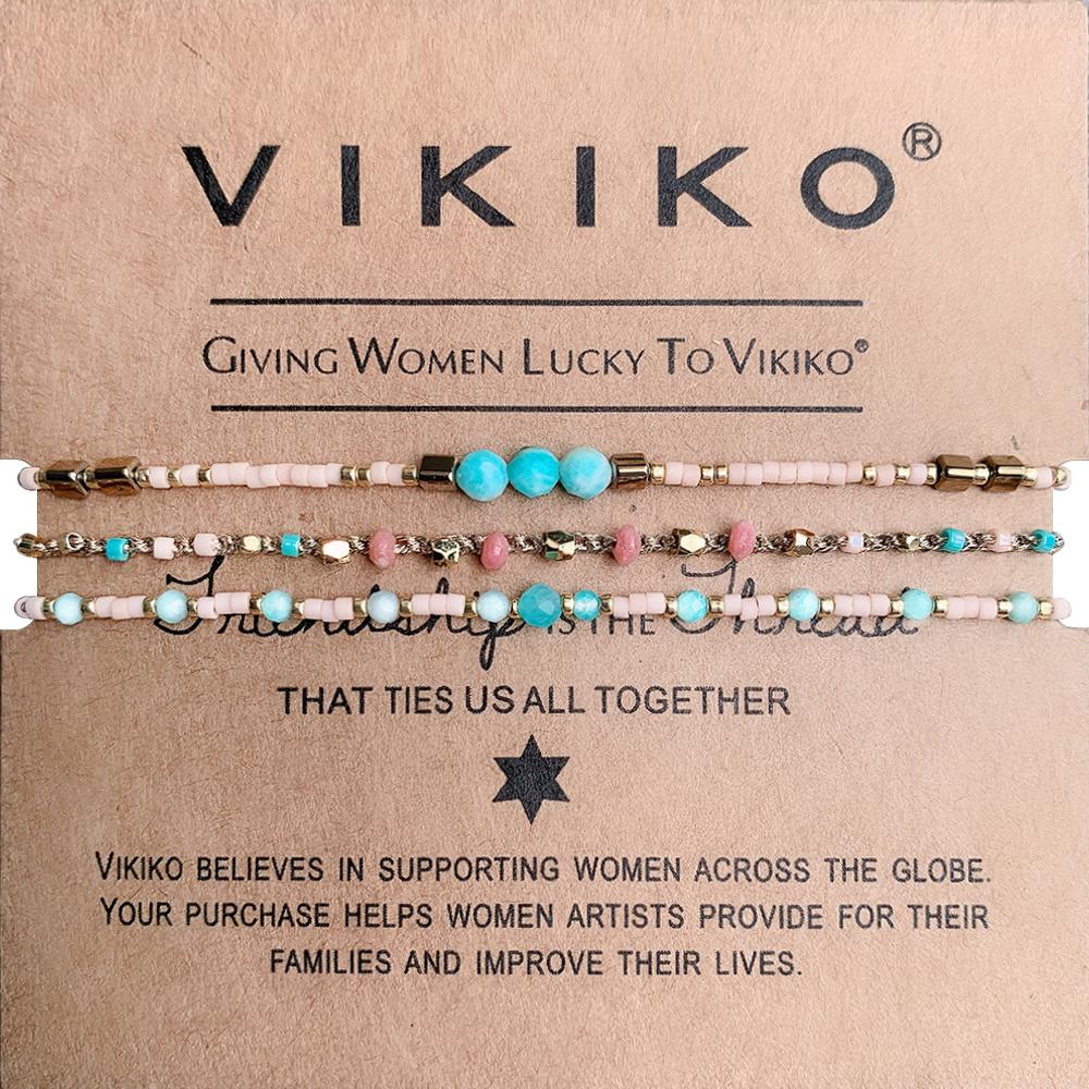 VIKIKO Rhodochrosite & Amazonite Natural Stone Beaded Bracelet Dainty Bracelet Set for Women Simple Jewelry