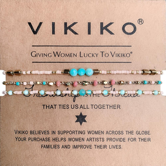 VIKIKO Rhodochrosite & Amazonite Natural Stone Beaded Bracelet Dainty Bracelet Set for Women Simple Jewelry